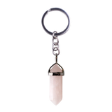 Natural Hexagonal Crystal Point Keychain, Silver Plated Wrap Chakra Healing Gemstone Keyring, Reiki Crystal Stone Charm Key Chain Gift by JOYA GIFT
