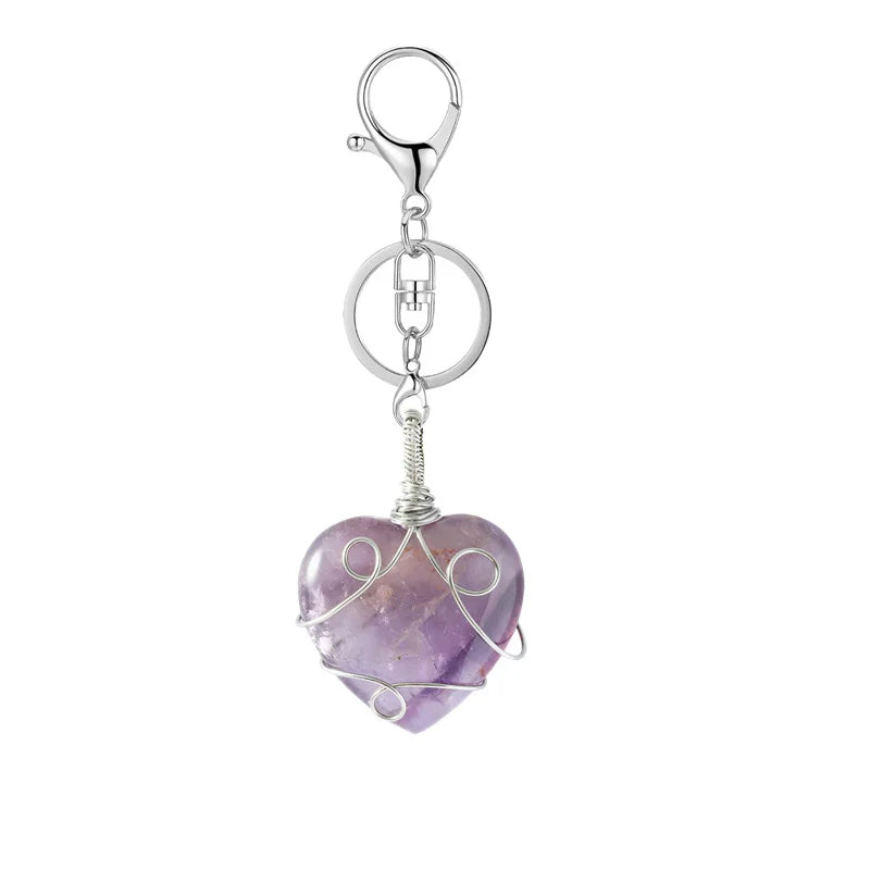 Red Jasper Heart Keychain | Handmade Silver Wire Wrapped Natural Stone Charm for Bags & Jewelry