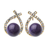 Natural Gemstone Crystal Stud Earrings 18K Gold Plated Cross Hoop Drop Earrings with Zirconia Minimalist Elegant Korean Style Crystal Jewelry