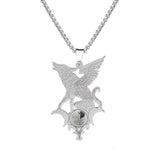 Stainless Steel Flying Wolf Pendant Necklace - Mythical Creature Jewelry with Natural Agate Stone - Gothic Punk Style for Men