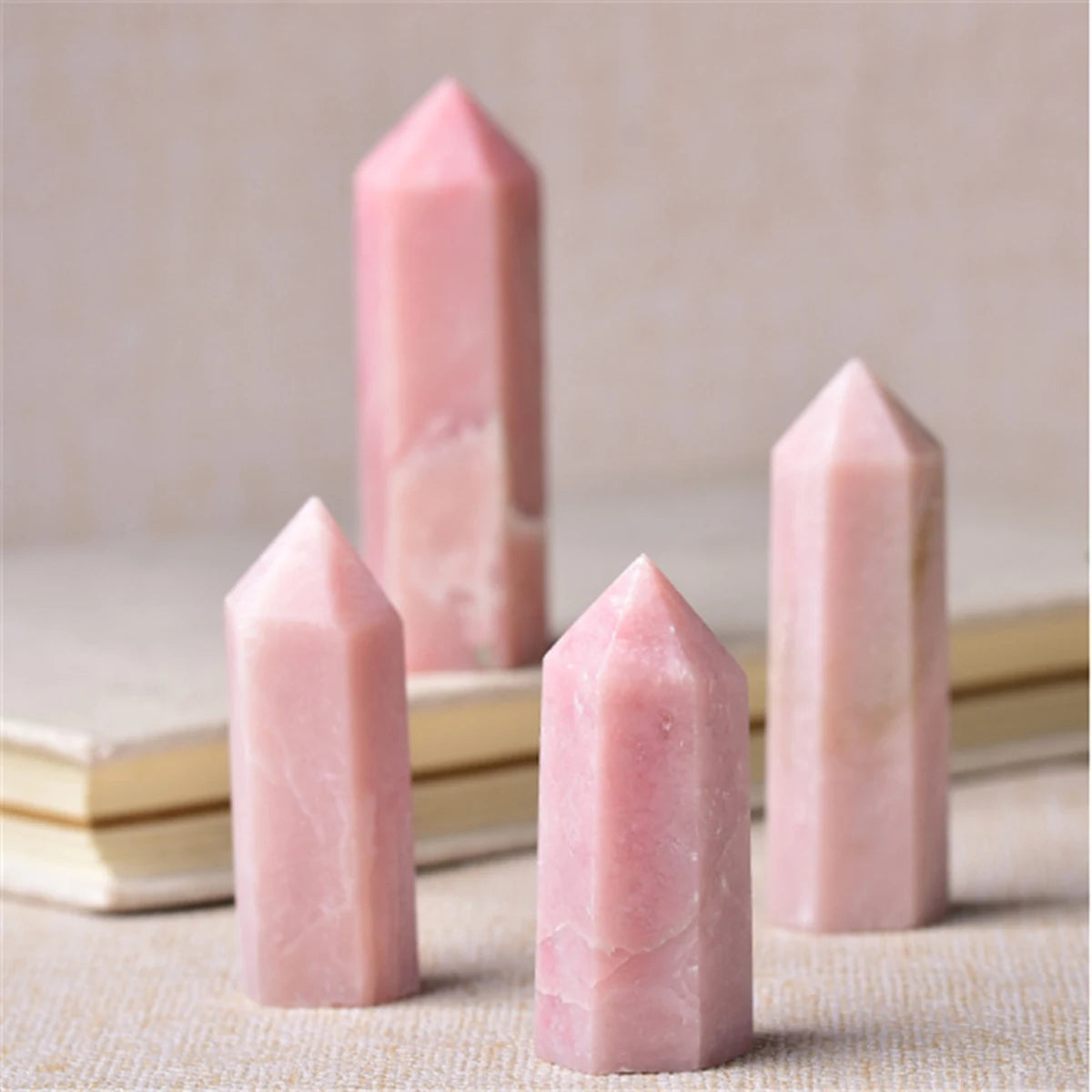 Hot Sale Multi-Sized Pink Opal Stone Charms Hexagonal Pillar Decoration Home Office Ornament Tower Stone Crafts DIY Gift