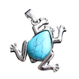 Natural Gemstone Frog Pendant Silver‑Tone Alloy Animal Charm Teardrop Inlaid Crystal Stone 25x27mm Chakra Reiki Healing Pendant for DIY Necklace Jewelry