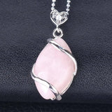 Natural Marquise Crystal Pendant Silver Wire Wrapped Gemstone Pendant Heart Zircon Bail Reiki Chakra Healing Stone Charm for DIY Necklace Jewelry