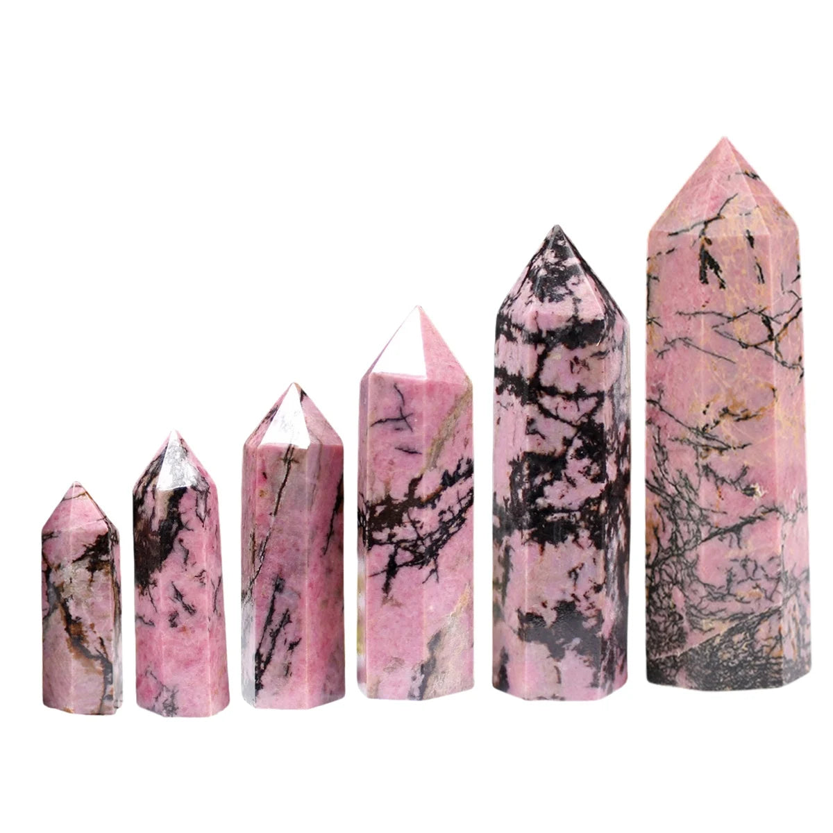 Natural Rhodonite Crystal Point Tower Polished Hexagonal Obelisk Wand for Home Decor Meditation Crystal Collection Gift