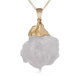 Gold Dipped Natural Raw Crystal Pendant Necklace, Irregular Rough Gemstone Chakra Healing Stone Necklace for Women