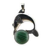 Bohemian Silver Marine Dolphin Gemstone Amulet • Cute Sea Animal Crystal Sphere Holder Charm • Unisex Coastal Beach Lover Jewelry Gift