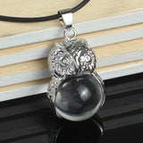 Owl Shape Natural Crystal Pendant Necklace Multi‑Color Healing Gemstone Charm Necklace Spiritual Energy Jewelry for Men Women Gift