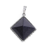 Natural Gemstone Square Pyramid Pendant 20mm Silver‑Plated Alloy Frame Reiki Chakra Healing Crystal Stone Pendant for DIY Necklace Jewelry
