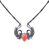 Punk Hip Hop Devil Wing Necklace - Blackened Stainless Steel Water-drop Gemstone Pendant - Grunge Goth Necklaces for Men & Women