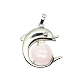 Ocean Serenity: Handcrafted Natural Stone Dolphin Pendant • Healing Crystal Marine Animal Totem • Silver Plated Jewelry Gift