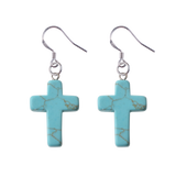 Purple Crystal Cross Dangle Earrings Hypoallergenic Silver Ear Hooks Handcrafted Genuine Amethyst Gemstone Crucifix Earrings Minimalist Jewelry