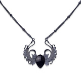 Punk Hip Hop Devil Wing Necklace - Blackened Stainless Steel Water-drop Gemstone Pendant - Grunge Goth Necklaces for Men & Women