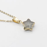 Gold Plated Star Shape Natural Crystal Pendant Necklace, 13×13mm Faceted Five‑Pointed Star Gemstone Necklace, Reiki Chakra Healing Stone Jewelry for Women
