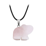 Natural Gemstone Elephant Pendant Necklace • Hand-Carved Crystal Healing Stones Jewelry for Women Men • Elephant Charm Pendants Wholesale