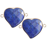 25mm Faceted Heart Gemstone Connector | Silver-Plated Brass Edge Double Loop Link for Jewelry Making