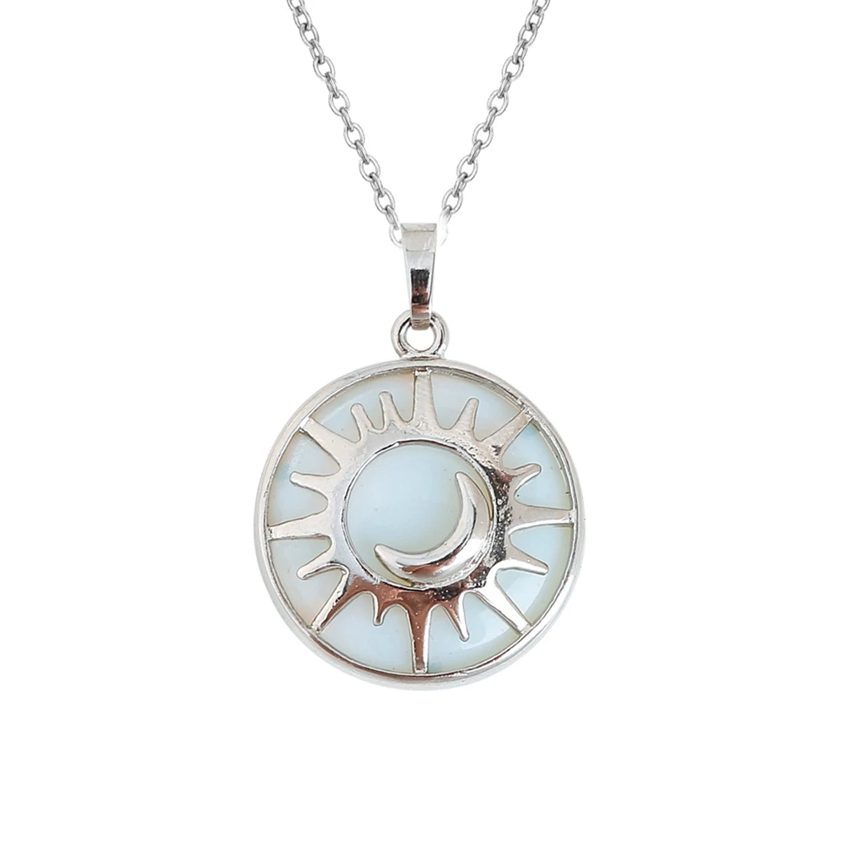Sun and Moon Natural Gemstone Pendant Necklace Multi Color Healing Crystal Silver Plated Charm Jewelry for Women Gift