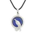 Eagle Silhouette Round Pendant Necklace Silver Lace Frame Natural Crystal Black Wax Cord Spirit Animal Jewelry