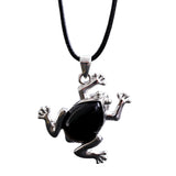 Natural Gemstone Frog Pendant Necklace Teardrop Inlaid Crystal Stone Silver‑Tone Metal Frog Charm 25x27mm Reiki Chakra Healing Stone Pendant With Wax Rope Cord for Women Jewelry Gift Bulk