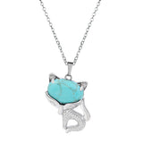 20×30mm Natural Crystal Fox Head Pendant Necklace, Healing Gemstone Beads for DIY Jewelry