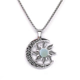 Vintage Stainless Steel Sun Moon Pendant Gemstone Necklace Celestial Jewelry  Spiritual Protection Gift for Men & Women