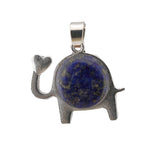 Lucky Elephant Crystal Holder Pendant • Retro Silver Animal Amulet with Natural Gemstone Sphere • Unisex Spiritual Wisdom Totem Jewelry Gift