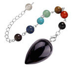 Natural Stone Droplet Pendulum Chakra Alignment Beads Ornate Crystal Teardrop Charm with Silver Link Chain Spiritual Wellness Protection Amulet