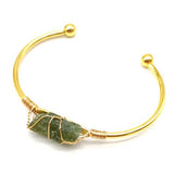 Natural Crystal Bead Bangle - Handmade Wire Wrapped Gold Open Cuff Bracelet - Adjustable Gemstone Bracelet for Chakra Healing & Positive Energy - Gift for Women & Girls