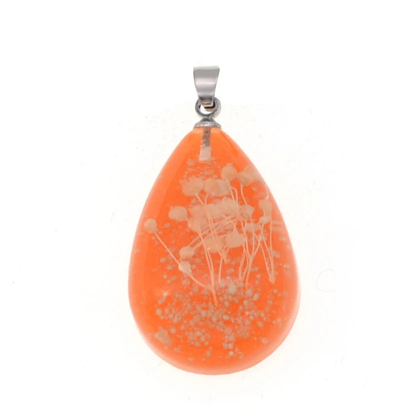Teardrop Resin Pendants with Real Dried Flower Inlaid, Multicolor Epoxy Resin Charms with Metal Bail, Handmade Boho DIY Necklace Jewelry Making Supplies