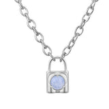 Fashionable Alloy Love Heart Lock with Natural Crystal Gemstone Charm Pendant Necklace Alloy Oval Chain Necklace