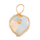 Opalite Heart Pendant for Making Jewelry #SP1769 Gold Wire Wrapped Love Charm Necklace
