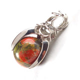 Rose Flower Bezel Round Natural Gemstone Pendant, 16mm Sphere Crystal Silver‑Tone Alloy Charm for Necklace Jewelry Making