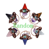Gothic Mixed Stone Sacred Geometry Pendant - Antique Red Copper Wrapped Crystal Point and Abalone Shell Spiritual Necklace