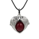 Angel Wing Heart Crystal Ball Pendant Necklace Silver Plated Natural Round Stone Chakra Healing Black Wax Cord Necklace for Women