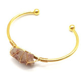Natural Crystal Bead Bangle - Handmade Wire Wrapped Gold Open Cuff Bracelet - Adjustable Gemstone Bracelet for Chakra Healing & Positive Energy - Gift for Women & Girls