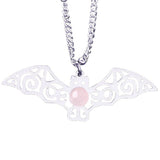 Vintage Stainless Steel Bat Pendant Gemstone Necklace - Gothic Punk Bat Wing Jewelry - Mystical Amulet Gift for Men & Women