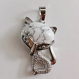 Natural Crystal Fox Pendant Necklace, Retro Turquoise & Multi-Gemstone Charm for Women & Girls
