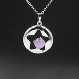 Star Hollow Natural Crystal Stone Locket Pendant, Openable Round Star Gemstone Charms Necklace, Healing Crystal Jewelry for Women Gift