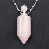 Natural Crystal Point Essential Oil Diffuser Necklace, Aromatherapy Gemstone Perfume Bottle Pendant Necklace Unisex Healing Crystal Jewelry for Men Women
