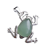 Natural Gemstone Frog Pendant Silver‑Tone Alloy Animal Charm Teardrop Inlaid Crystal Stone 25x27mm Chakra Reiki Healing Pendant for DIY Necklace Jewelry