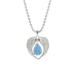 Vintage Silver Angel Wings Heart Necklace - Ready to Wear Teardrop Crystal Ball Chain Pendant for Women, Spiritual Gift