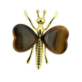 Vintage Gold Plated Insect Butterfly Pendant with Heart Gemstones, Genuine Healing Stone Chakra Crystal Amulet, Handmade Crafting Findings for Romantic Gift