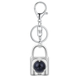 Natural Crystal Lock Keychain, Inlaid Round Gemstone Silver Keyring Charm for Bag & Key