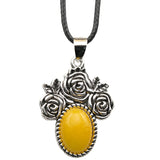Silver Rose Flower Oval Gemstone Necklace 45CM Black Cord SN1503  10X14mm Stone Cab Pendant Jewelry