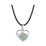 Natural Crystal Hollow Heart Pendant Necklace, Gemstone Charm with Black Rope for Women