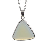 Multi‑Variety Natural Gem Triangle Pendant Necklace, Polished Smooth Cabochon Stone with Silver Chain, Witchy Spiritual Energy Necklace Birthday Holiday Jewelry Gift