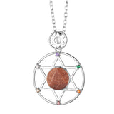 Hexagram 7 Chakra Natural Crystal Pendant Necklace Sacred Geometry Star of David Gemstone Necklace Reiki Energy Healing Spiritual Jewelry for Women Men