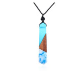 Creative Tie Shape Natural Wood Pendant Necklace, Three‑Color Red Blue Wood Splicing Pendant with Adjustable Black Cord, Handmade Boho Unisex Jewelry