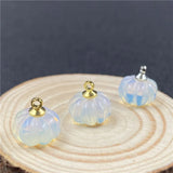 Natural Crystal Mini 3D Pumpkin Charms Gold Plated Cap Gemstone Pumpkin Pendant for DIY Halloween Jewelry Making Earring Necklace