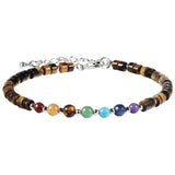 7 Chakra Healing Heishi Stone Beaded Bracelet Natural Gemstone Disc Bead Adjustable Silver Chain Bracelet for Yoga Meditation Women Men