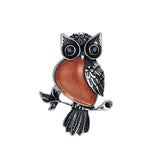 Boho Animal Totem Owl Pendant Necklace, Vintage Antique Silver‑Tone Metal Owl Inlaid Natural Gemstone with Black Cord, Wisdom Symbol Spiritual Necklace